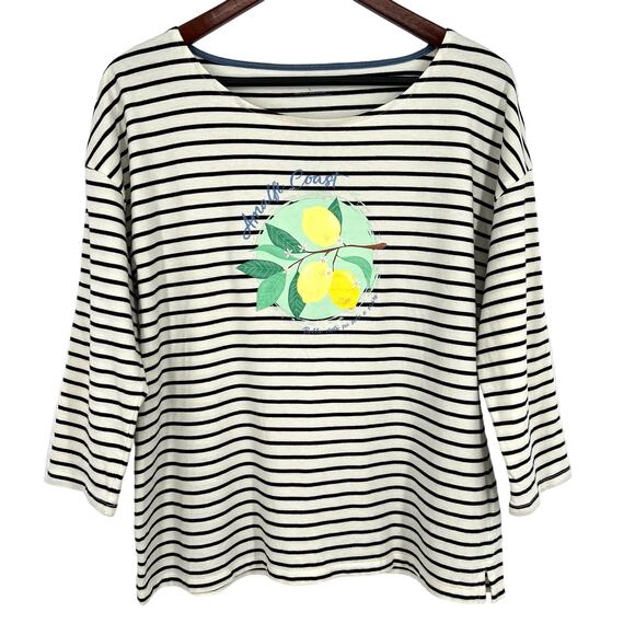 Talbots Large Black White Lemons Amalfi Coast Tropical Shirt Top Mature Beach - Picture 1 of 7